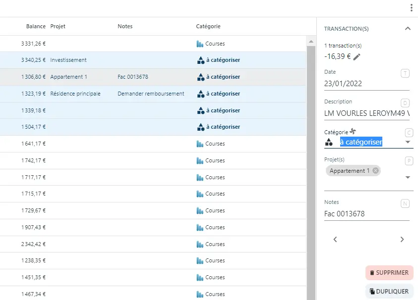 Catégoriser rapidement vos transactions