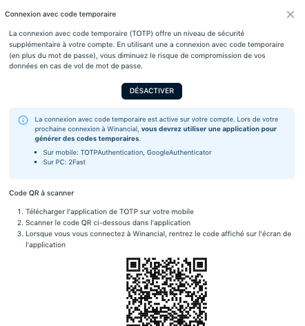 Scanner le QR code de mot de passe temporaire